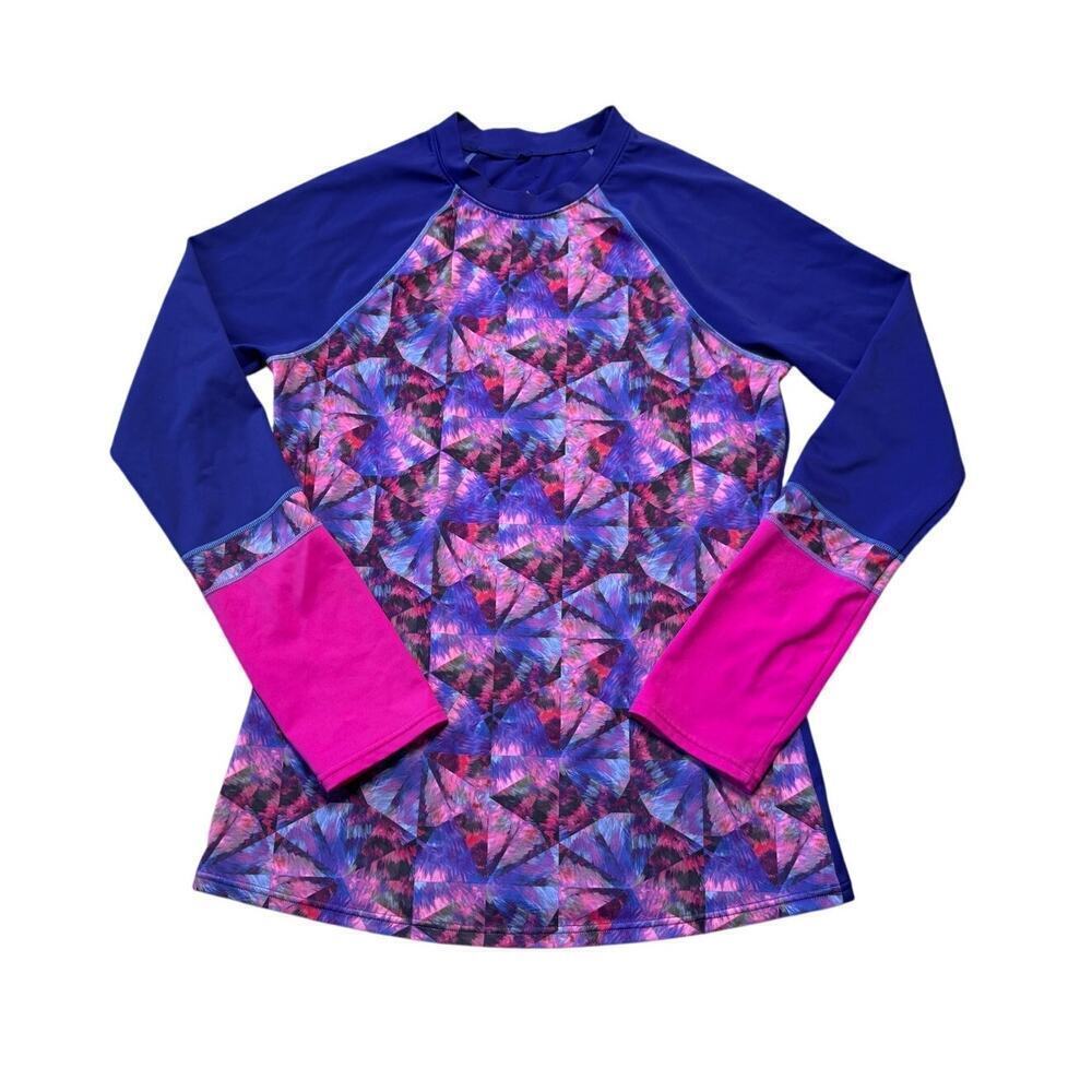 PRANA women's swim shirt; Small, Blue & Pink, Lightweight, sun protection